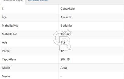 Çanakkale Ayvacık Budaklar Villa Arsası