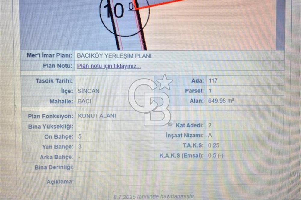SİNCAN TEMELLİ BACI KÖYÜ SATILIK TEK TAPULU ARSA