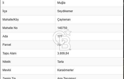 Seydikemer Çaykenarı’nda Satılık 634,97 m2 Yatırımlık Tarla
