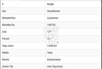 Seydikemer Çaykenarı’nda Satılık 634,97 m2 Yatırımlık Tarla