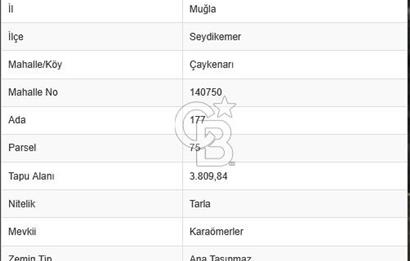 Seydikemer Çaykenarı’nda Satılık 634,97 m2 Yatırımlık Tarla
