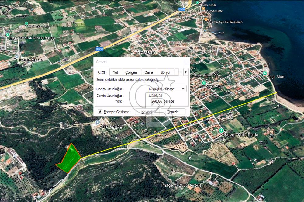 Urla Torasan’da Deniz Manzaralı 9242 m² Arazi