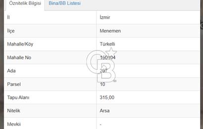 MENEMEN TÜRKELLİ’DE 315 M2 İMARLI ARSA