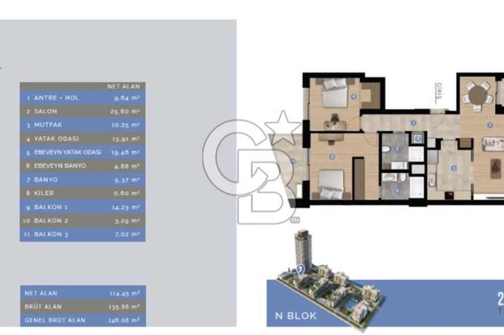 Mavişehir Livin Sitesi Çift Cepheli Kiralık 2+1 146 M² Daire
