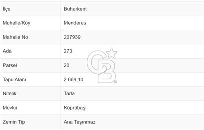 Aydın Buharkent Menderes Mah. Satılık Tarla 