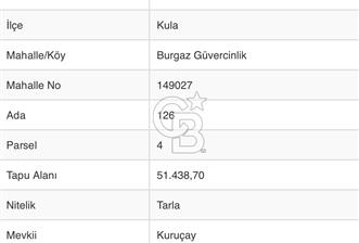 Manisa Kula’da Yola Cepheli 51.438m2 Tek Tapu Satılık Tarla