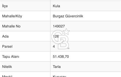 Manisa Kula’da Yola Cepheli 51.438m2 Tek Tapu Satılık Tarla