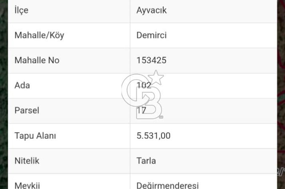 CB İYA'DAN ÇANAKKALE AYVACIK DEMİRCİ KÖYÜNDE SATILIK ARAZİ