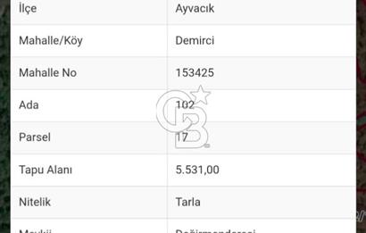 CB İYA'DAN ÇANAKKALE AYVACIK DEMİRCİ KÖYÜNDE SATILIK ARAZİ