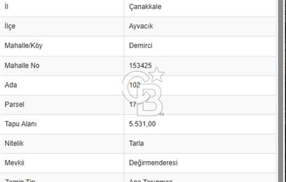 CB İYA'DAN ÇANAKKALE AYVACIK DEMİRCİ KÖYÜNDE SATILIK ARAZİ