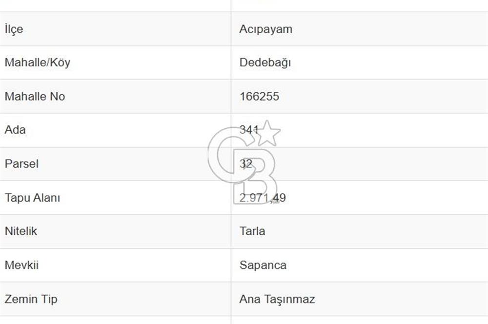 Denizli Acıpayam Dedebağı'nda 2972 M² Yol Üzeri Satılık Arazi