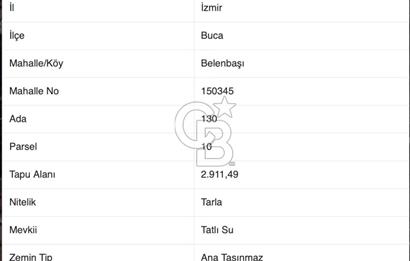İZMİR BUCA BELENBAŞI'NDA YATIRIMA UYGUN 2900 M2 SATILIK ARSA