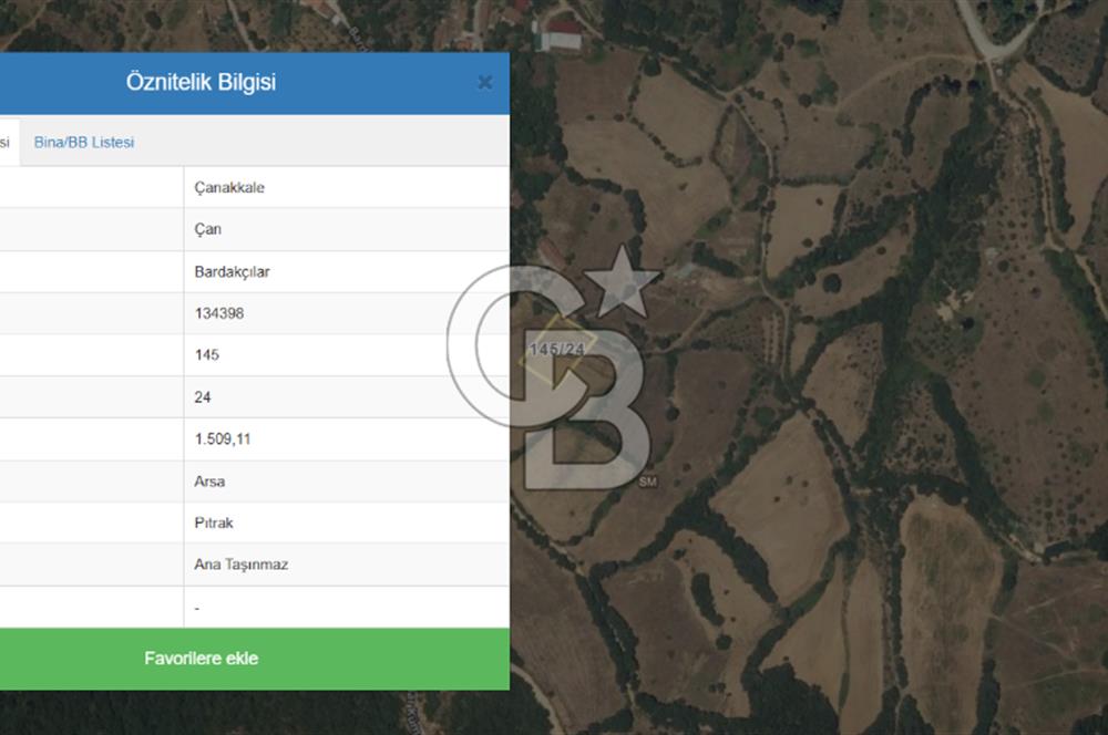 Çanakkale Çan Bardakçılar Satılık 1.509 M2 Müstakil Tapulu Arsa