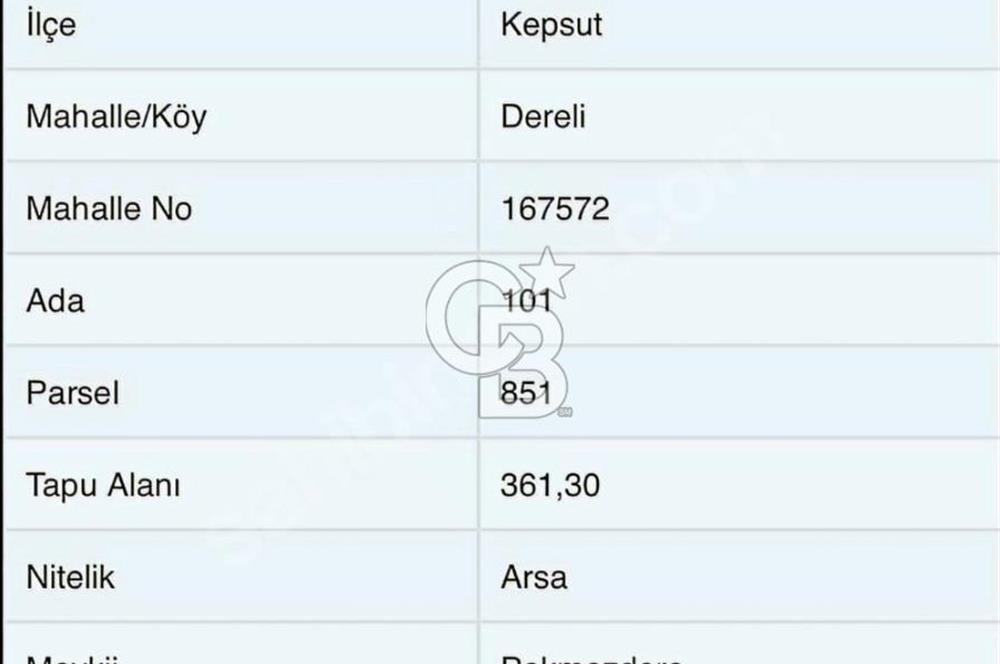 Balıkesir Kepsut Dereli'de 361 m2 Satılık İmarlı Arsa