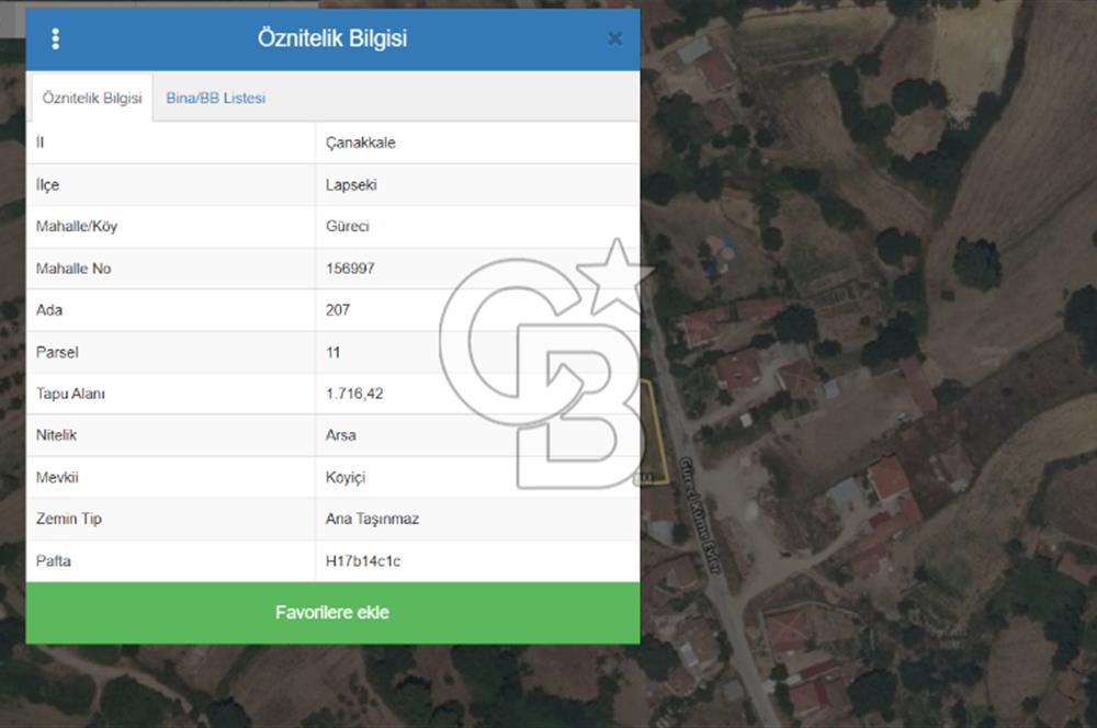 LAPSEKİ GÜRECİ KÖYÜNDE SATILIK İMARLI ARSA