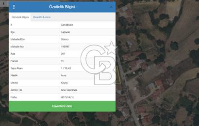 LAPSEKİ GÜRECİ KÖYÜNDE SATILIK İMARLI ARSA