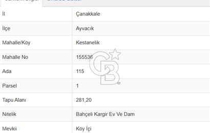ÇANAKKALE AYVACIK KESTANELİK KÖYÜ SATILIK KERPİÇ EV VE ARSASI