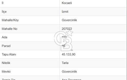 Kocaeli İzmit Güvercinlik'te 56 Dönümlük Göl Manzaralı Arazi