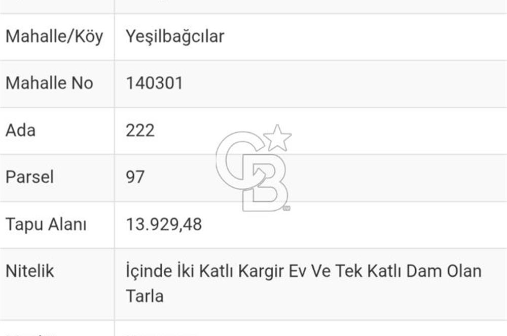 Muğla Yatağan Yeşilbağcılar'da Satılık İçerisinde 2 Ayrı Daire Bulunan 13.929 Metre Kare Tarla