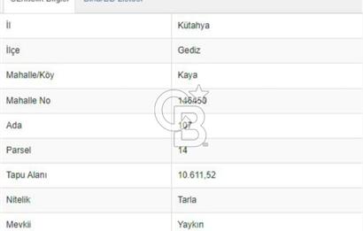 KÜTAHYA GEDİZ KAYA KÖY DE 10611 MT. ÇİFT YOLA CEPHE TARLA 