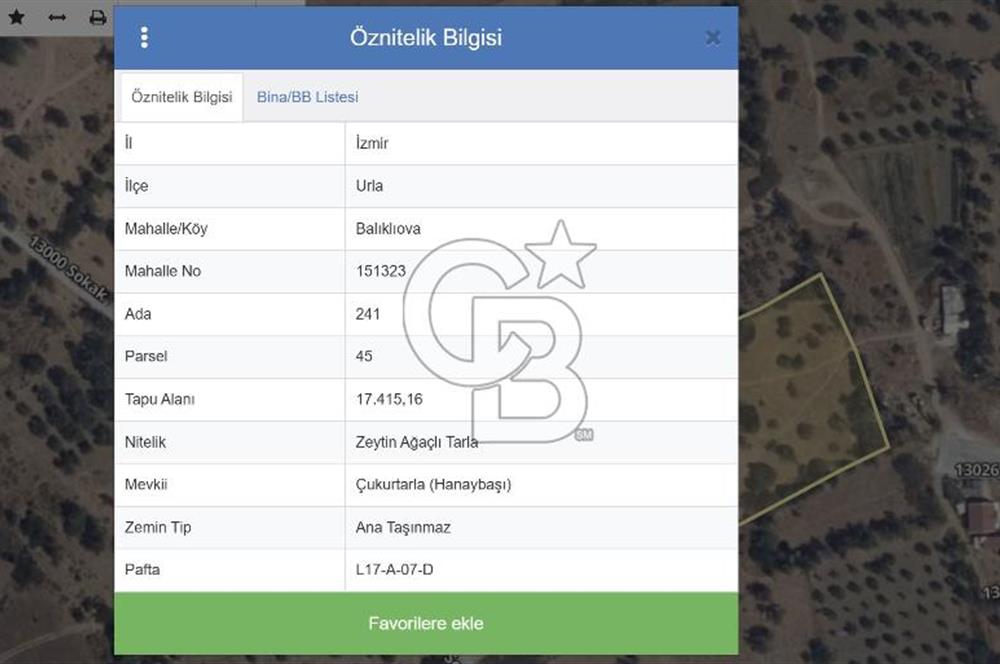 Urla Balıklıova Mahallesi Çukurtarla mevkii Tarla