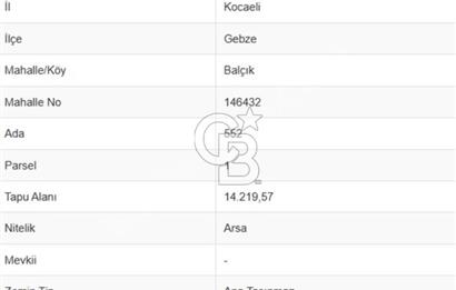 GEBZE BALÇIKTA 14.219 M² ARSA 11.000 M² İNŞAAT / KİRA GELİRLİ