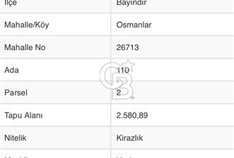 BAYINDIR OSMANLAR DA SATILIK 2581 M2 KİRAZLIK