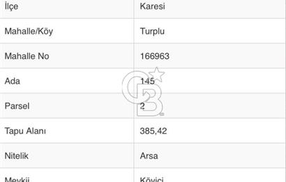 CB KiNG' DEN BALIKESİR /KARESİ TURPLU MAHALLESİNDE SATILIK ARSA