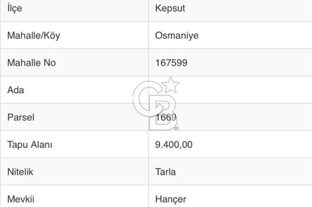CB KiNG'DEN KEPSUT OSMANİYE'DE SATILIK 9.400 M2 TARLA