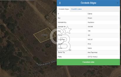 Edirne Keşan Sazlıdere Satılık 542 M2 Villa İmarlı Arsa
