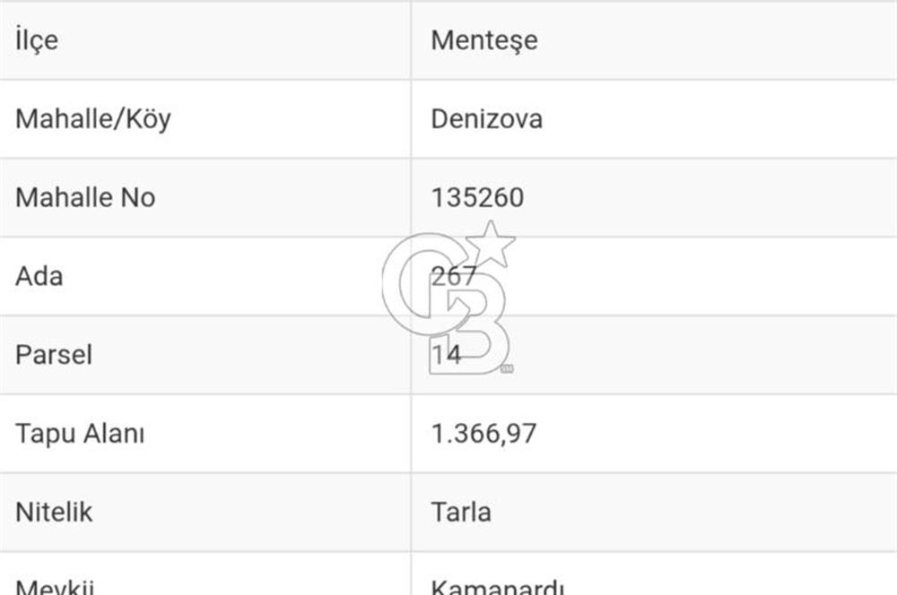 Muğla Menteşe Denizova Mahallesinde Satılık 1.366 Metre Kare Tarla