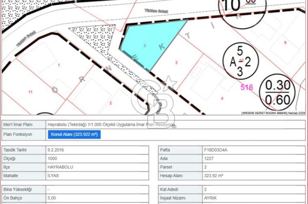 Hayrabolu Merkezde 324m2 Satılık Arsa, inşaata hemen başlanabilir