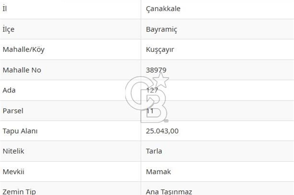 Çanakkale Bayramiç'te yatırımlık satılık tarla