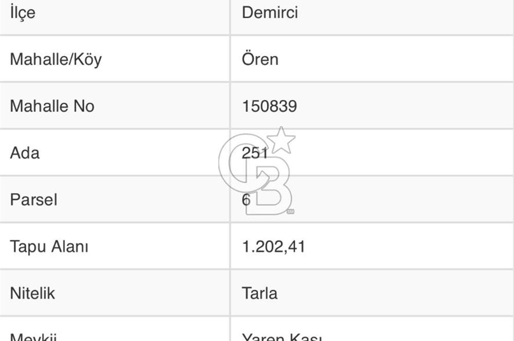 MANİSA DEMİRCİ ÖREN MAHALLESİNDE SATILIK TARLA 