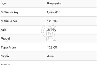 Karşıyaka Örnekköy Mahallesi  123m2 Konut Arsası 