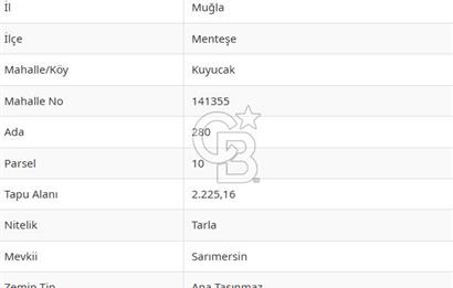 MUĞLA MENTEŞE KUYUCAKTA YOLU OLAN EMSALSİZ DENİZ MANZARALI TARLA