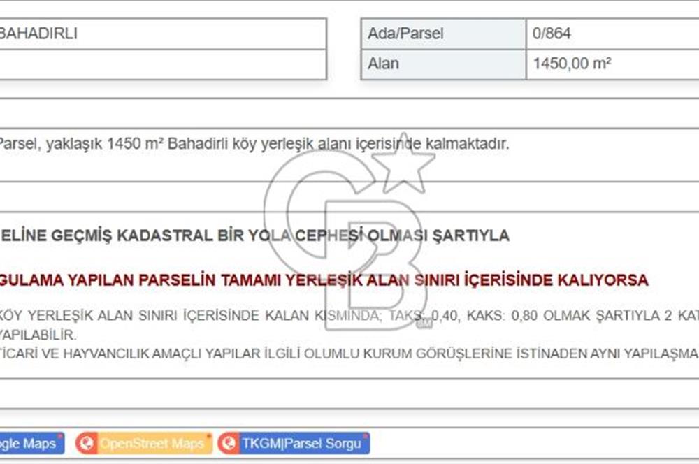 ÇAN BAHADIRLI KÖYÜNDE KÖY İÇİ İMARLI TARLA