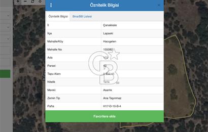 ÇANAKKALE LAPSEKİ HACIGELEN KÖYÜNDE 5552 M² SATILIK TARLA