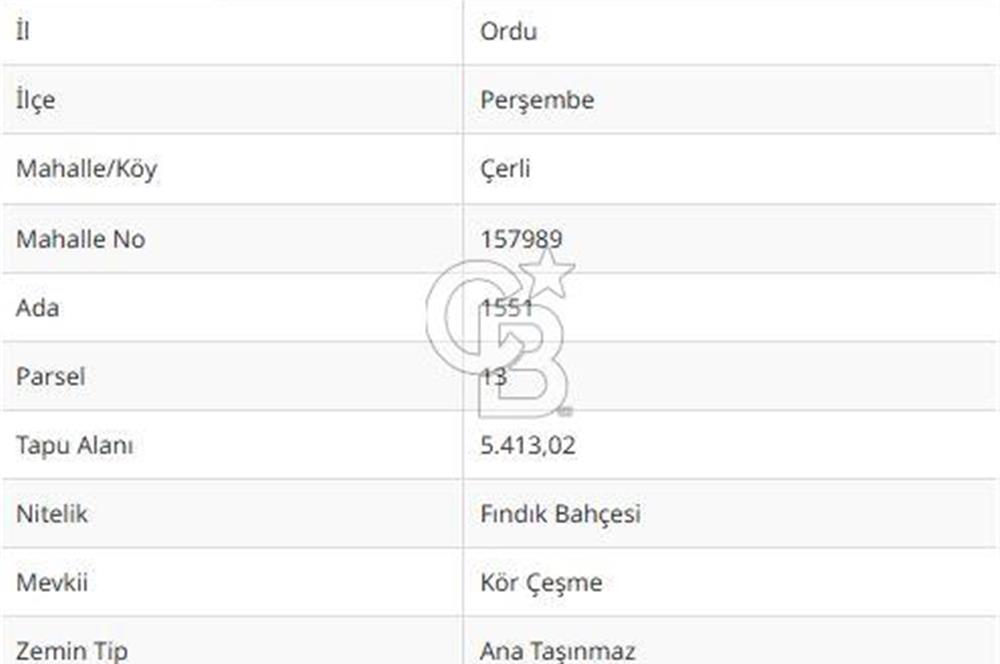 ORDU PERŞEMBE ÇERLİ MAHALLESİNDE SATILIK 5,5 DÖNÜM FINDIK BAHÇESİ