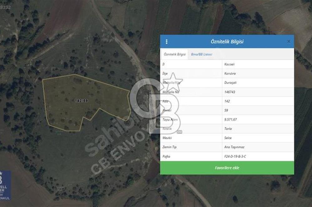 CB ENVOY'dan Kandıra Duraçali'de 9.571m2 Tarla