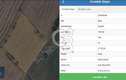 ÇANAKKALE BİGA'DA HESAPLI VE DOĞRU YATIRIM 2779 M2 SATILIK TARLA