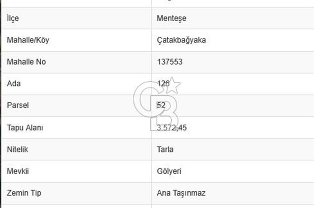 Menteşe Çatakbağyaka'da 3,572 m2 yatırımlık tarla