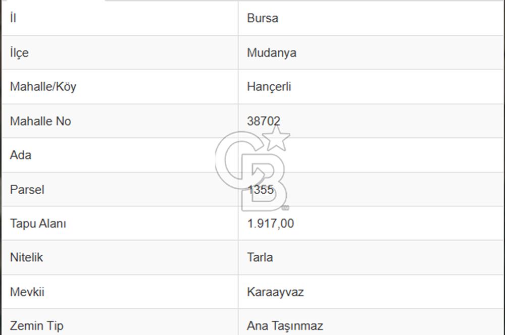 BURSA;MUDANYA,HANÇERLİDE ASFALT'A CEPHE SATILIK TARLA