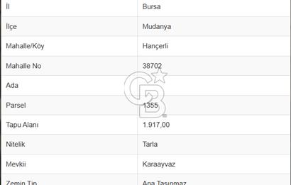 BURSA;MUDANYA,HANÇERLİDE ASFALT'A CEPHE SATILIK TARLA