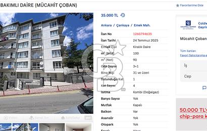 1260794635 EMEK KİRALIK 3+1 BAKIMLI DAİRE (MÜCAHİT ÇOBAN) 