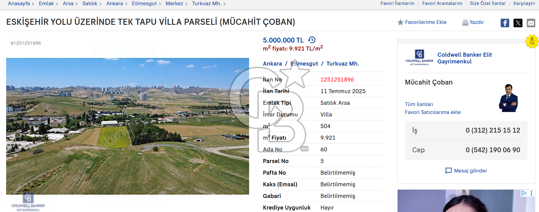 ESKİŞEHİR YOLU ÜZERİNDE TEK TAPU VİLLA PARSELİ (MÜCAHİT ÇOBAN)