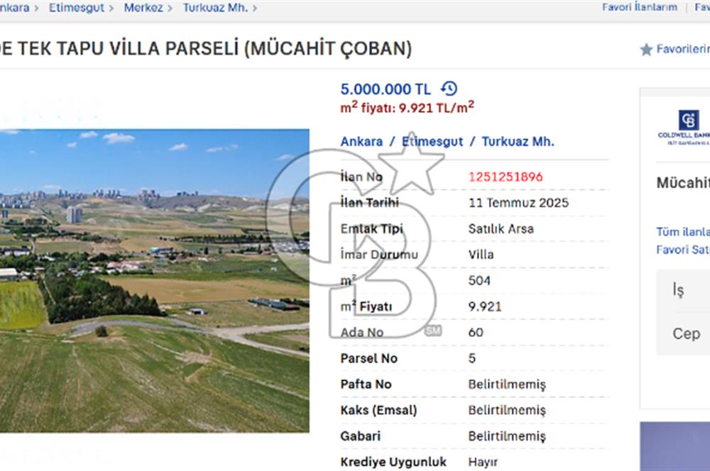 ESKİŞEHİR YOLU ÜZERİNDE TEK TAPU VİLLA PARSELİ (MÜCAHİT ÇOBAN)