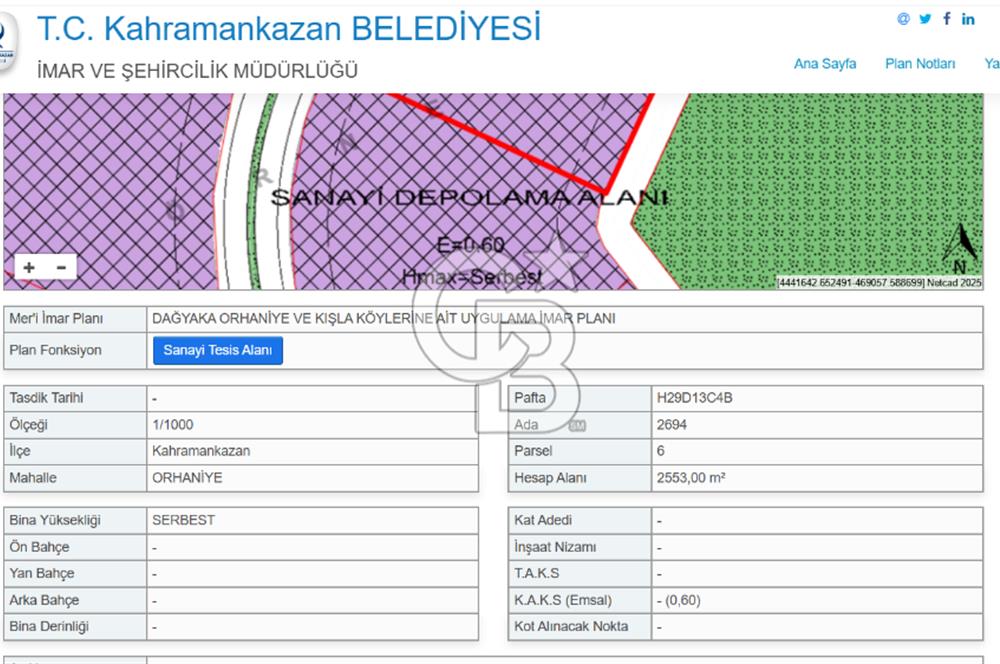 CB PREMIUM'DAN KAZAN ORHANİYE'DE FIRSAT 2553 M2 SANAYİ ARSASI