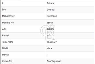 GÖLBAŞI BEZİRHANE 26.085 M2 TEK KÖK TAPU SATILIK FIRSAT TARLA