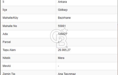 GÖLBAŞI BEZİRHANE 26.085 M2 TEK KÖK TAPU SATILIK FIRSAT TARLA